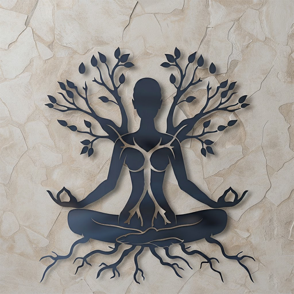 Yoga Tree of Life Metal Wall Art – Zen Meditation Garden Decor