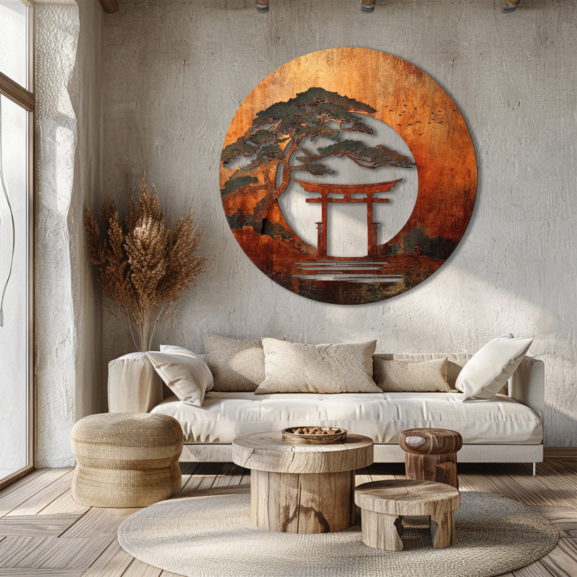 Japanese Landscape Metal Wall Art Bonsai Tree Decor Zen Garden Aluminum Wall Hanging Asian Home Decor