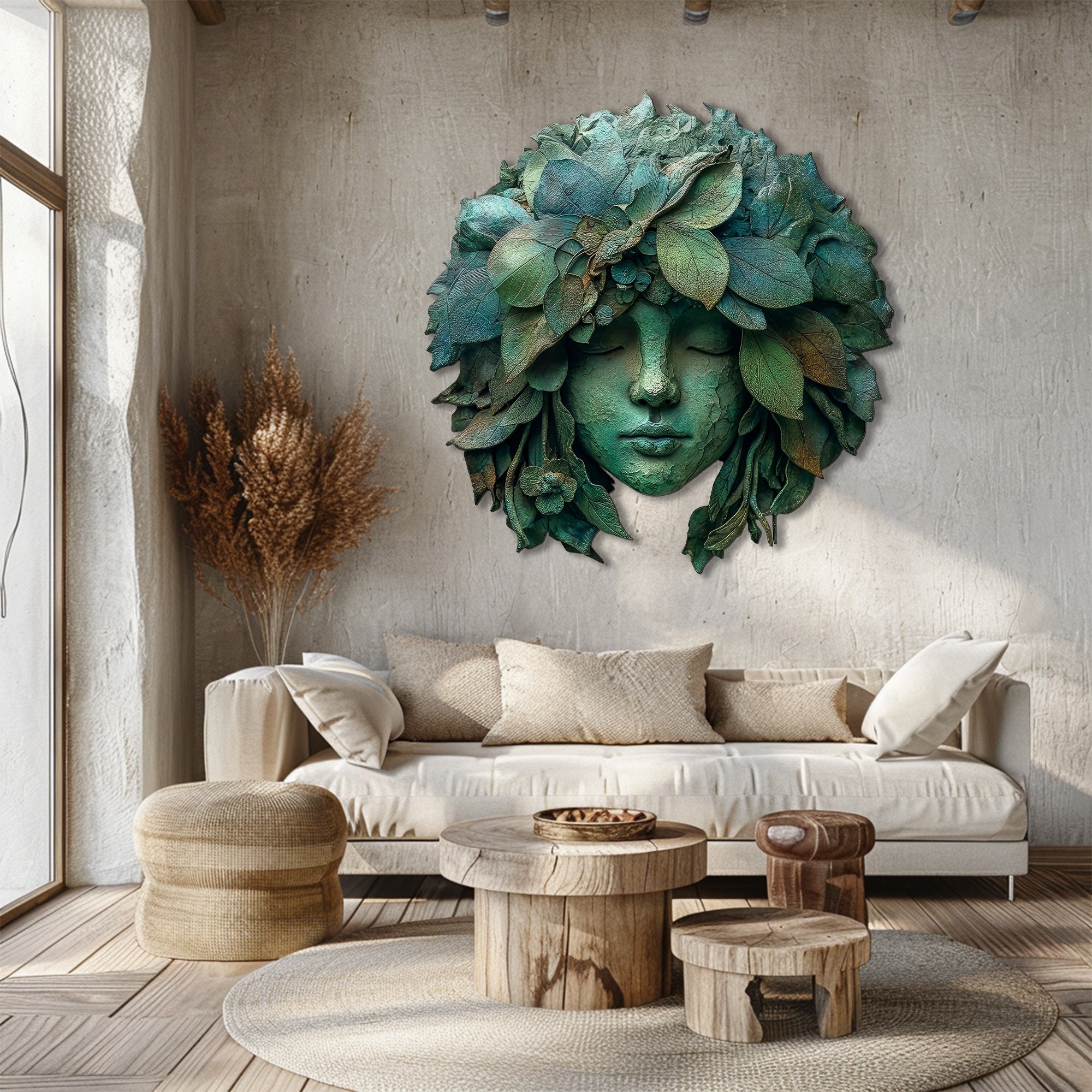 Green Woman Metal Wall Art Celtic Goddess Forest Wall Decor Pagan Nature Aluminum Sign Indoor Outdoor Decor