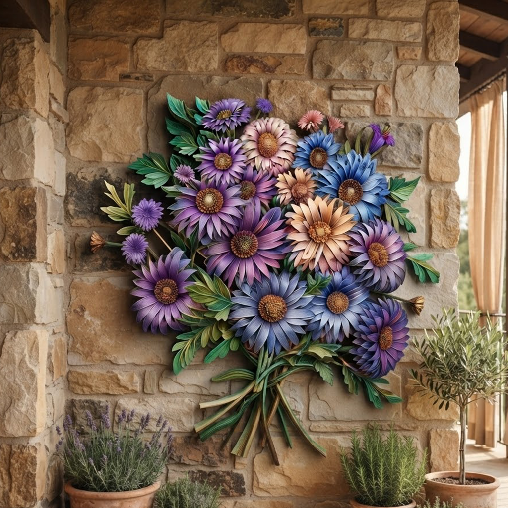 September Aster Birth Flower Bouquet Metal Wall Art