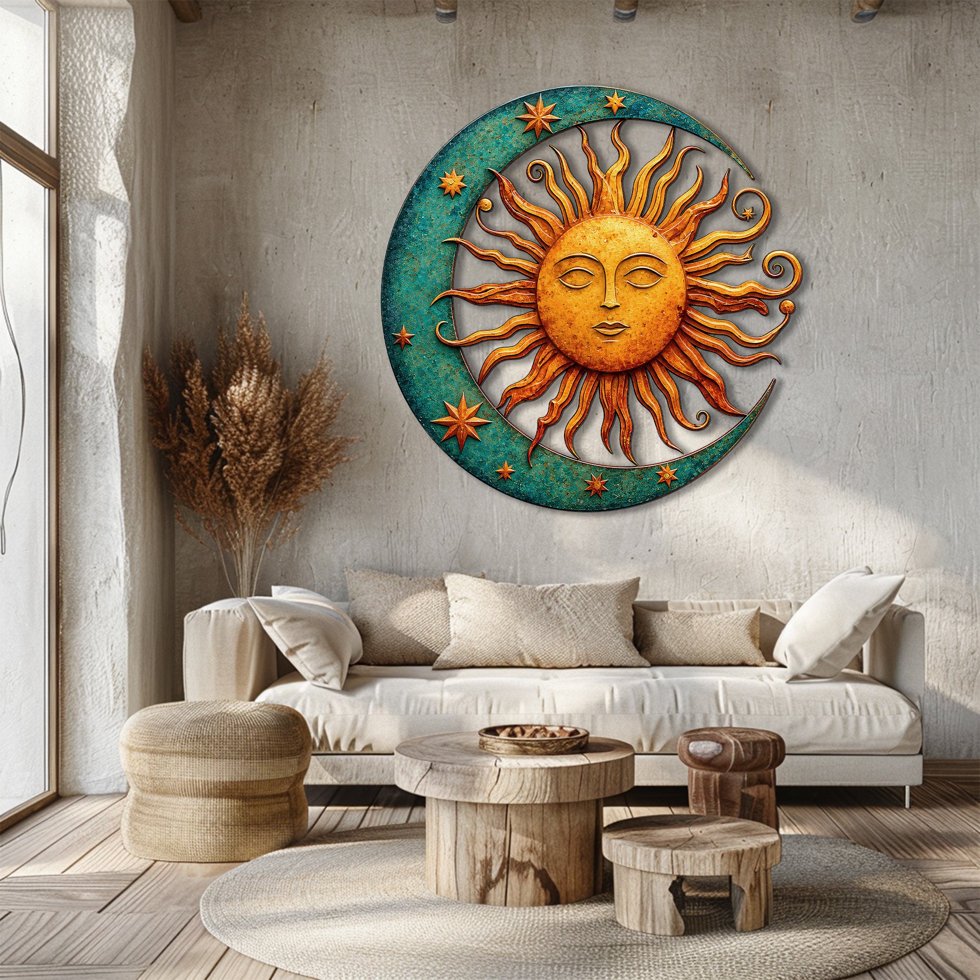 Celestial Sun Moon Metal Wall Art Cosmic Wall Decor Boho Aluminum Sign Indoor Outdoor Home Decor