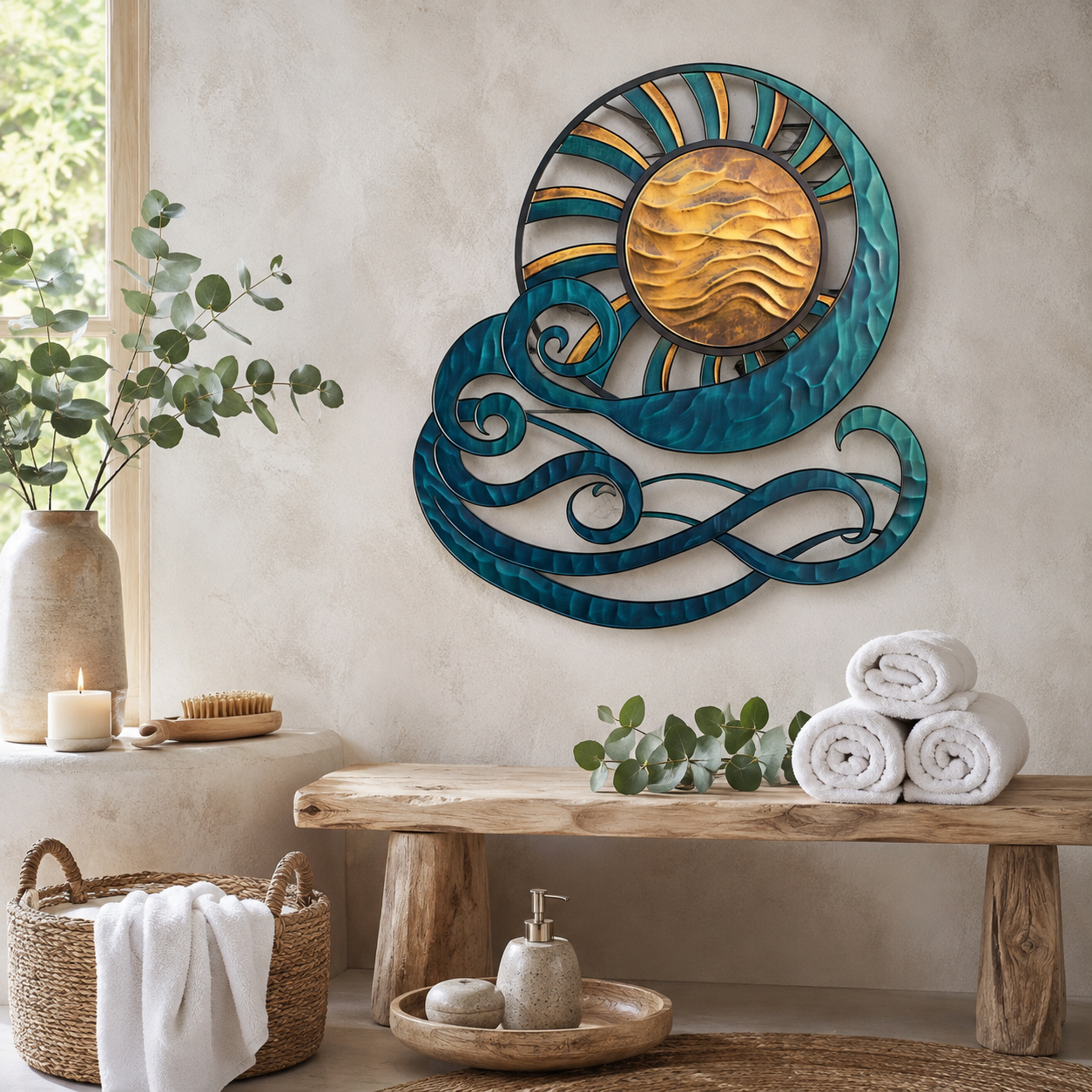 Ocean Wave Sunset Metal Wall Art, Nature Metal Sign Home Decor
