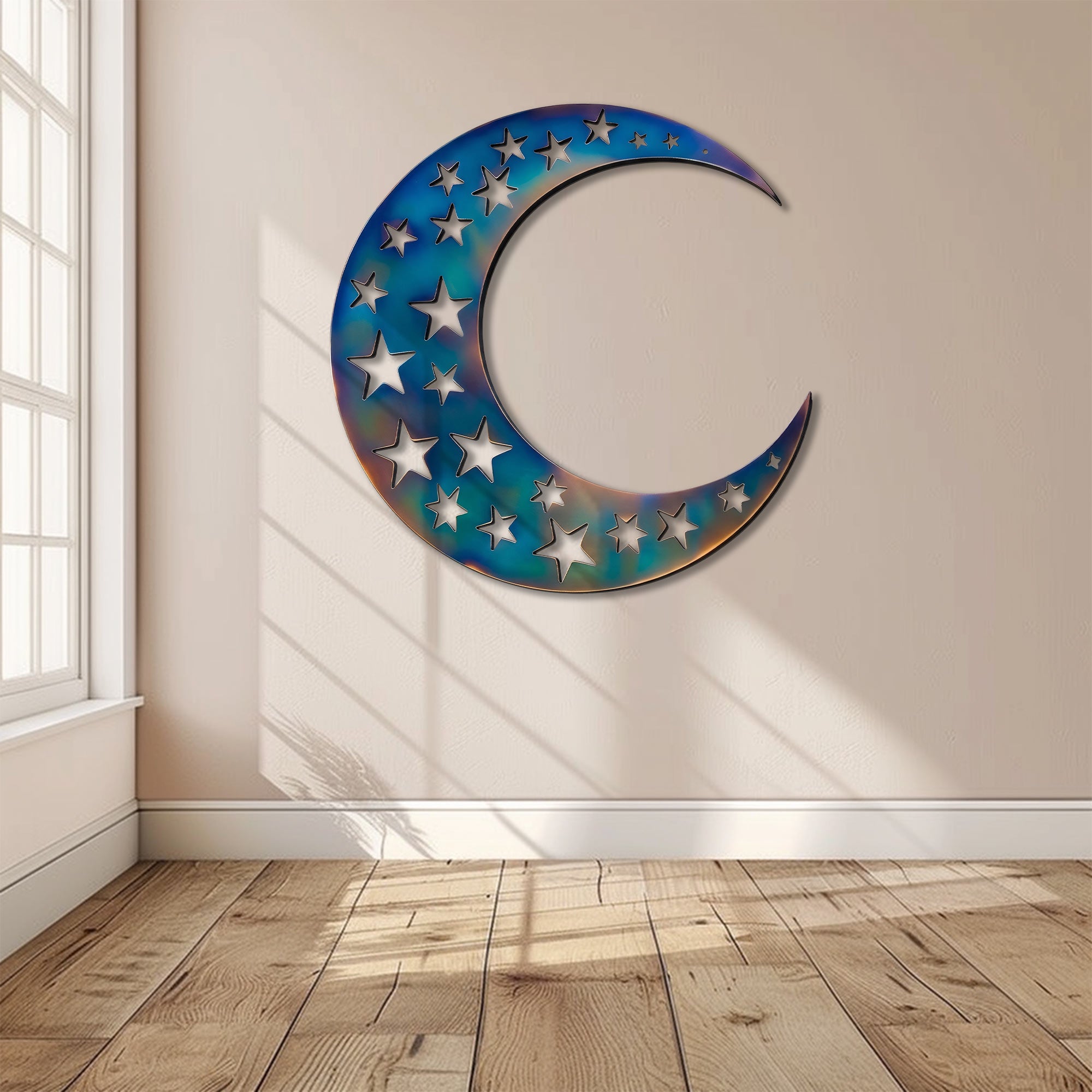 Holographic Moon Star Metal Wall Art – UV Printed Decor Custom Celestial Indoor Outdoor