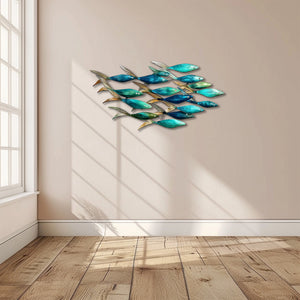 Blue School of Fish Metal Wall Art – UV Printed Aluminum Coastal Decor Beach Indoor Outdoor