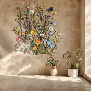 Spring Wildflower Butterfly Metal Wall Art β UV Printed Aluminum Nature Garden Decor Indoor Outdoor