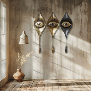 Modern Evil Eye Metal Wall Art Abstract Boho Wall Decor Gold Black Contemporary Aluminum Wall Sculpture Set