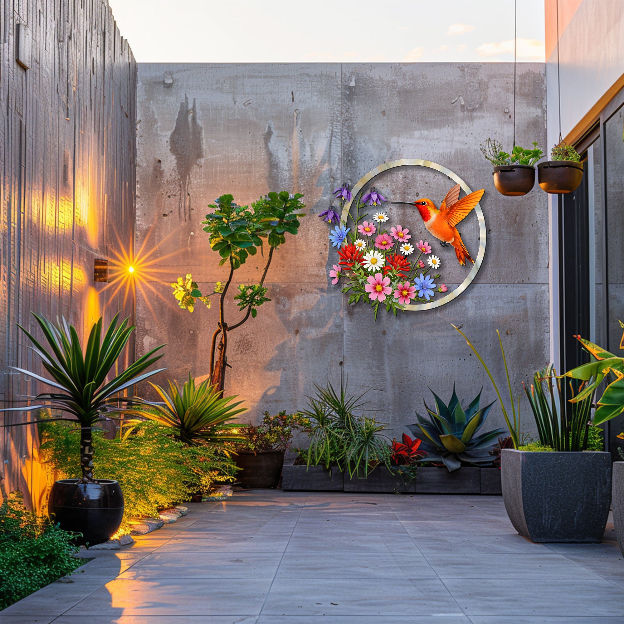 Hummingbird Floral Metal Wall Art – UV Printed Nature Decor Garden Indoor Outdoor