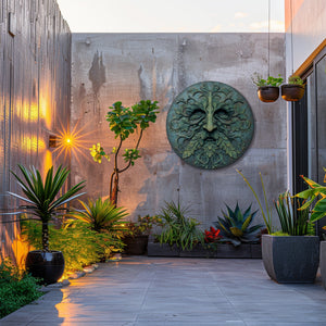 Green Man Face Metal Wall Art β UV Printed Aluminum Forest Spirit Garden Decor Indoor Outdoor V2