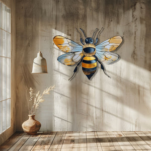 Bee Metal Wall Art Gold Honey Bee Decor – Rustic Garden Wall Hanging Farmhouse Insect Wall Art Nature Home Decor