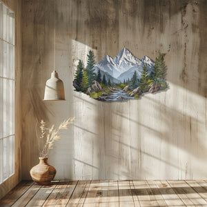 Mountain Wall Art – Forest River Landscape Metal Decor V3
