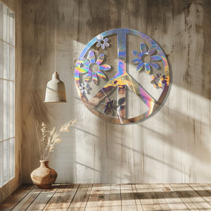 Peace Sign Wall Art – Boho Floral Metal Decor
