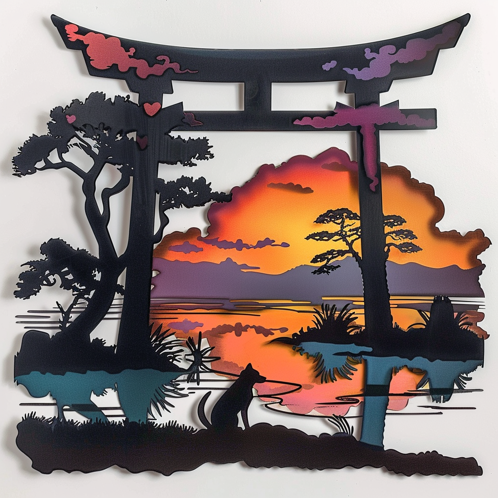 Mount Fuji Metal Wall Art Japanese Torii Gate Fox Silhouette Bonsai Zen Decor Japanese Metal Wall Hanging Lake Sunset Home Decor Gift Sign