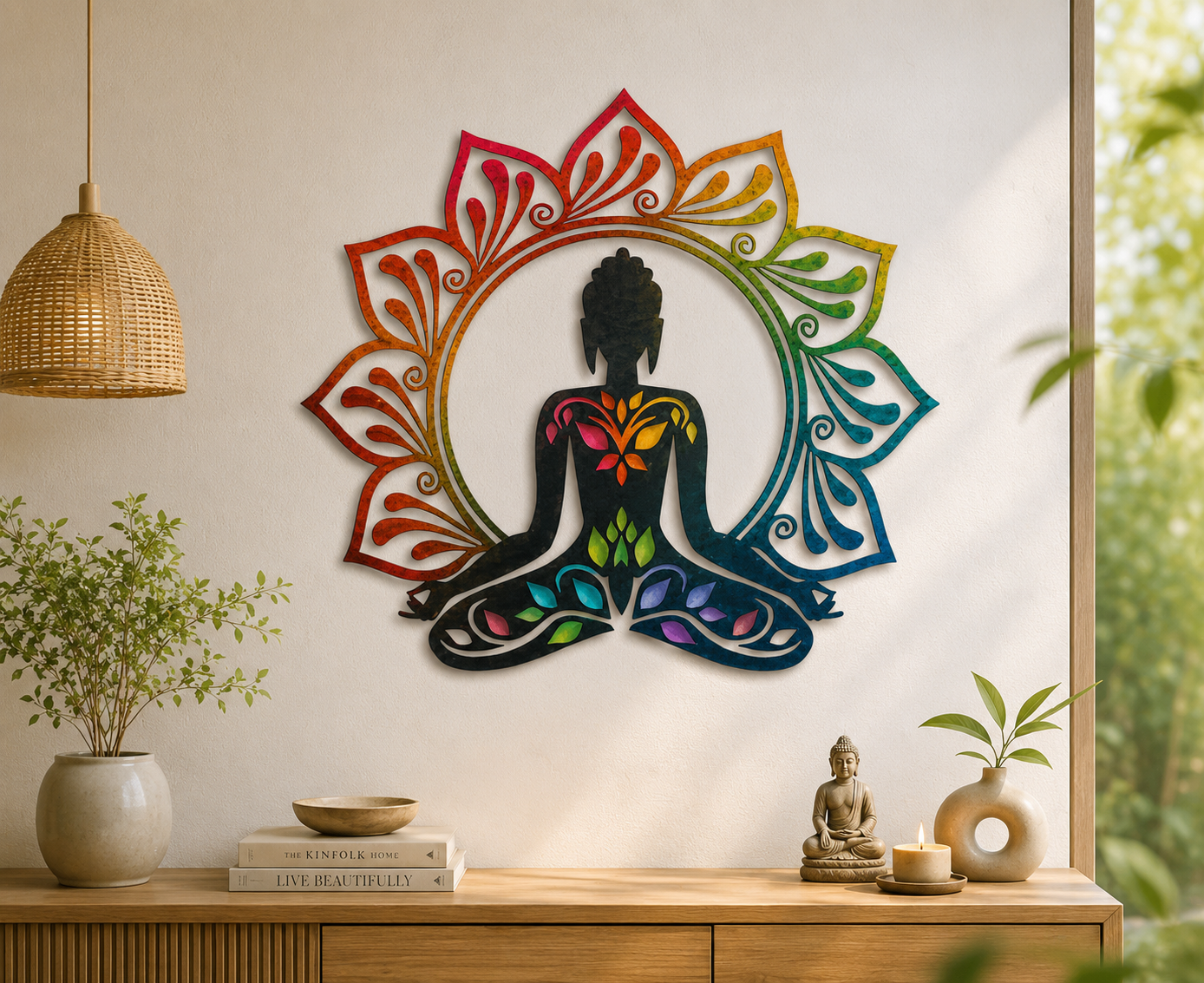 Zen Buddha Lotus Moon Mandala Metal Wall Art Spiritual Yoga Decor Sun Moon Tree of Life Meditation Home Patio Gift Set 4 Designs Boho Zen
