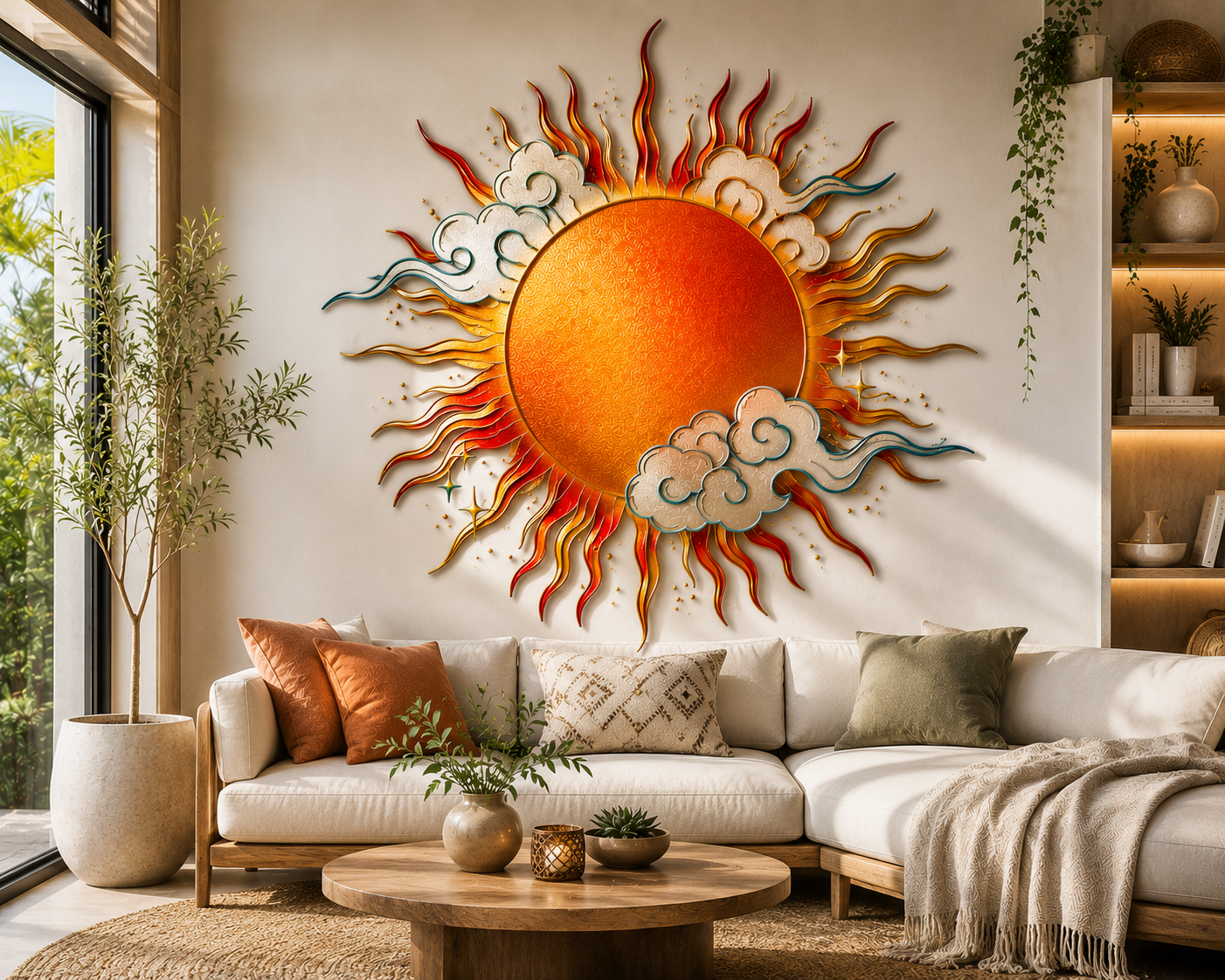Sun Metal Wall Art Sun And Clouds Sunset Boho Sunburst Metal Sign Outdoor Patio Decor Modern Home Wall Sculpture Gift Set 3 Designs Zen
