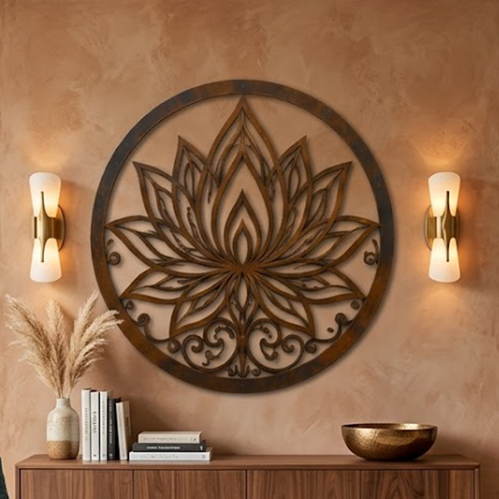 Lotus Metal Wall Art, Rustic Botanical Garden Decor for Patio
