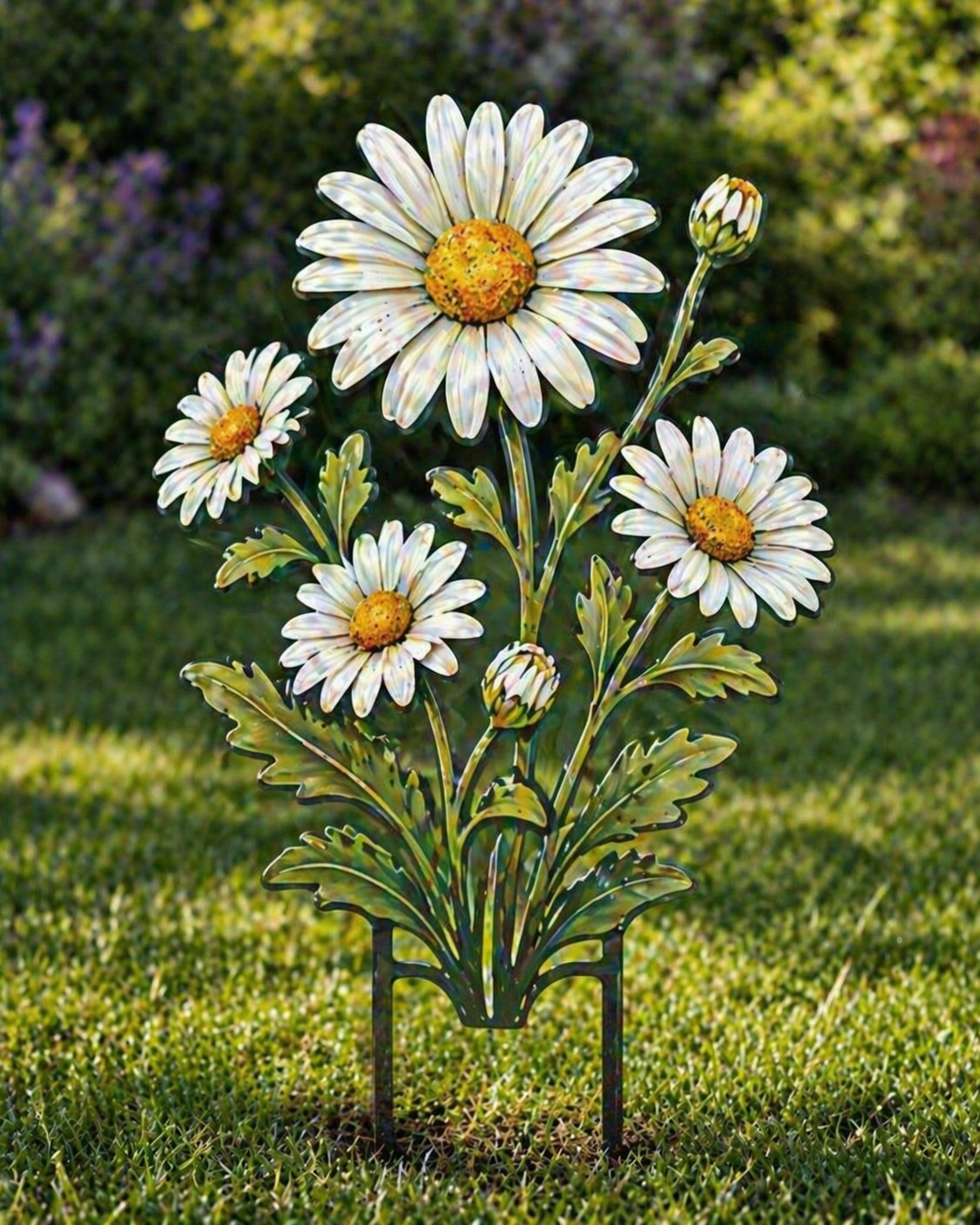 Daisy Garden Stake Metal Art, Floral Outdoor Yard Decor
