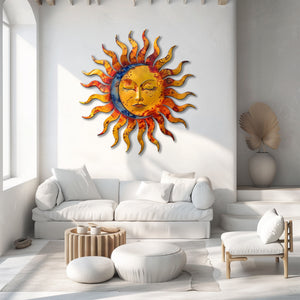 Sunburst Moon Metal Wall Art – UV Printed Aluminum Decor Custom Rustic Indoor Outdoor