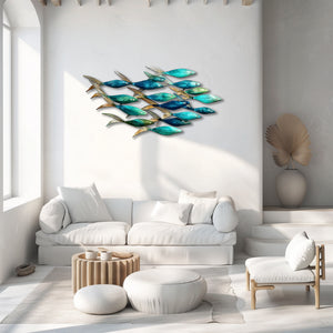 Blue School of Fish Metal Wall Art – UV Printed Aluminum Coastal Decor Beach Indoor Outdoor