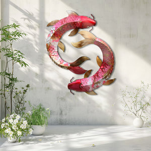 Koi Fish Yin Yang Metal Wall Art – UV Printed Aluminum Decor Feng Shui Indoor Outdoor