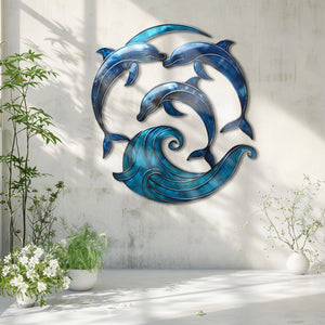 Dolphin Wave Metal Wall Art – UV Printed Aluminum Coastal Decor Ocean Indoor Outdoor