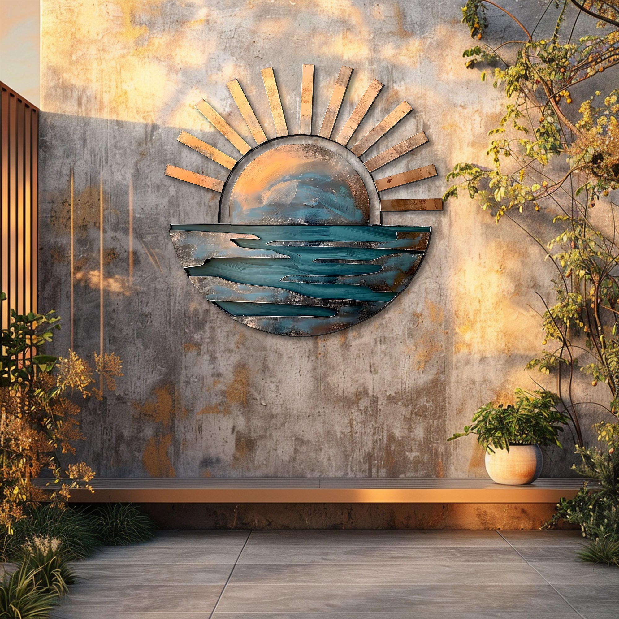Sunset Ocean Metal Wall Art – UV Printed Aluminum Coastal Decor for Indoor & Outdoor