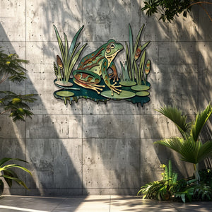 Frog Pond Metal Wall Art Lily Pad Nature Wall Decor Green Frog Garden Decor Rustic Wall Hanging
