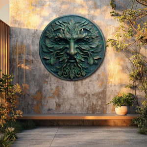 Green Man Face Metal Wall Art – UV Printed Aluminum Forest Spirit Garden Decor Indoor Outdoor V1