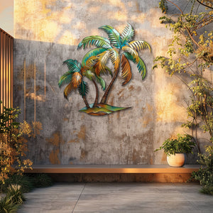 Palm Tree Metal Wall Art Sunset Beach Decor – Coastal Island Wall Hanging Rustic Summer Wall Art Home Decor V1