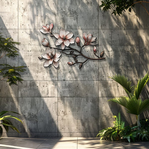 Magnolia Flower Metal Wall Art Floral Branch Wall Decor Elegant Botanical Aluminum Wall Hanging Farmhouse Decor
