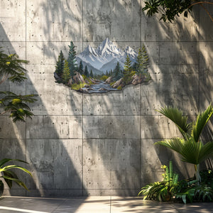 Mountain Wall Art – Forest River Landscape Metal Decor V3