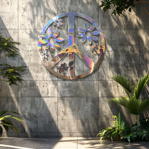 Peace Sign Wall Art – Boho Floral Metal Decor