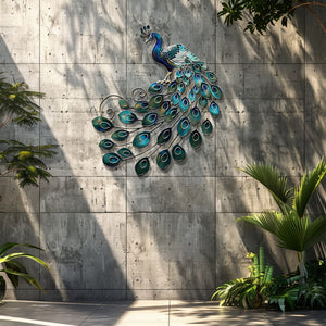 Blue Peacock Wall Art – Luxury Metal Decor for Elegant Interiors