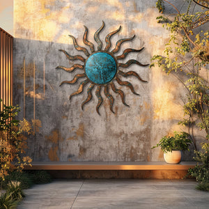 Turquoise Rustic Sun Metal Wall β UV Printed Aluminum Decor Custom Coastal Indoor Outdoor