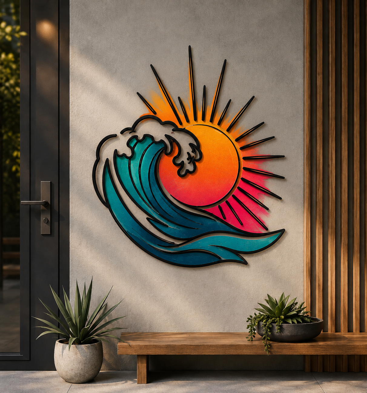 Sun Wave Metal Wall Art Set Modern Ocean Sunrise Sunset Boho Decor 2D Aluminum UV Print Wall Sculpture Indoor Outdr Home Decor Gift