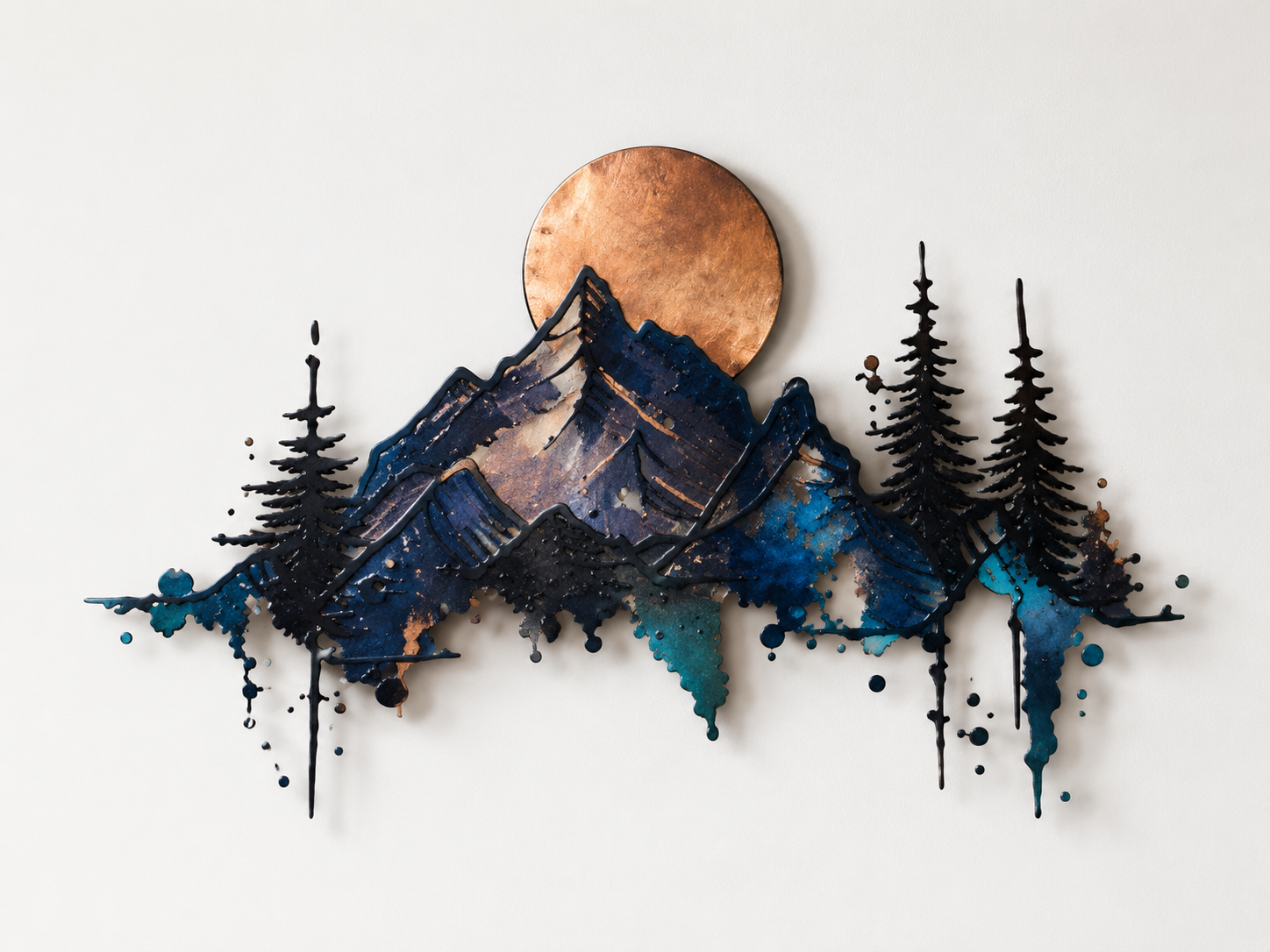 Mountain Sunset Metal Wall Art, Rustic Nature Decor for Cabin & Patio