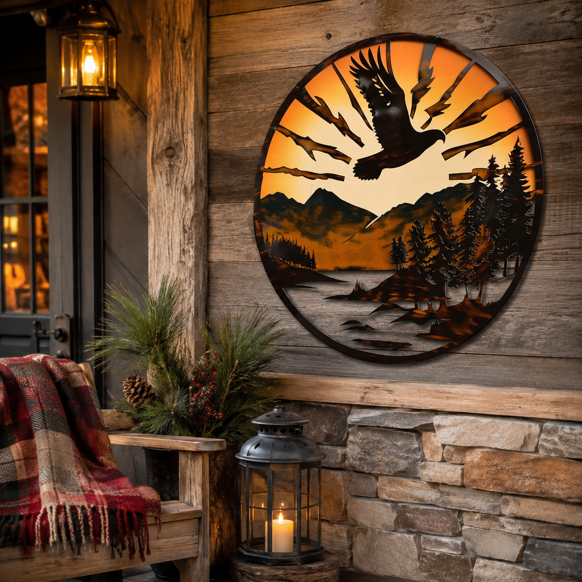 Soaring Bald Eagle Metal Wall Art, Wide Spread Wings Decor