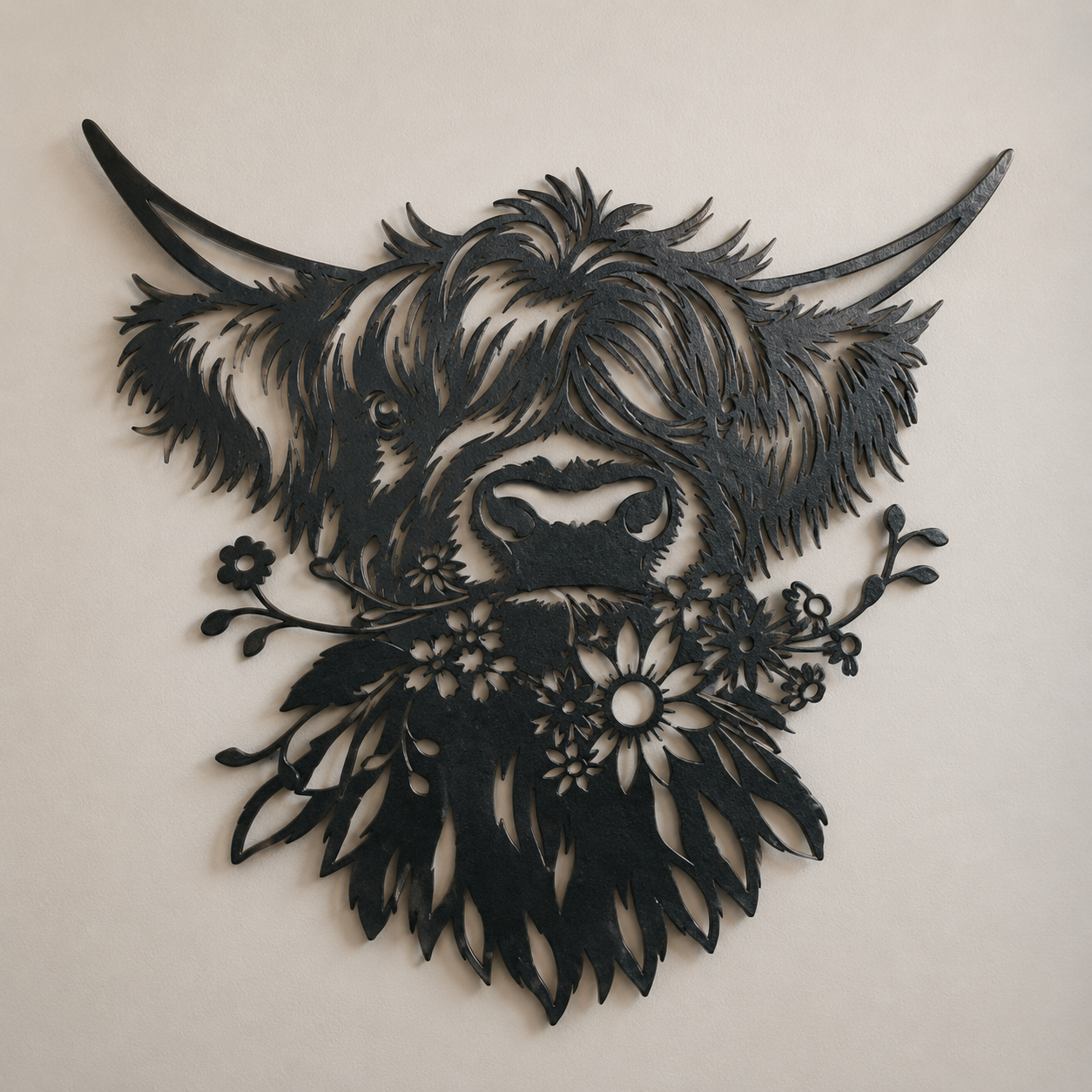 Highland Cow Floral Metal Wall Art Rustic Farmhouse Decor
