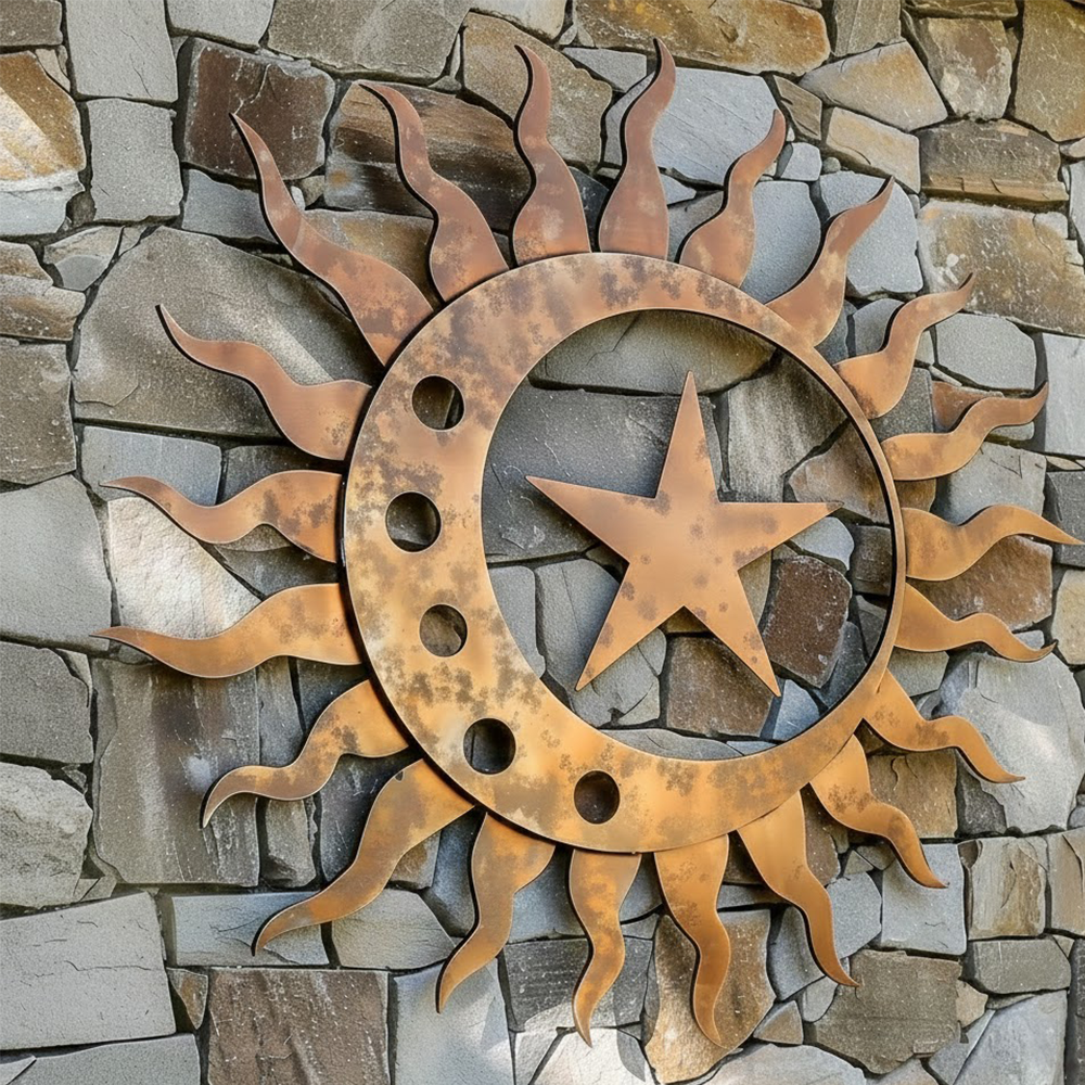 Sun Moon Metal Wall Art, Celestial Garden Decor for Patio & Outdoor Spaces