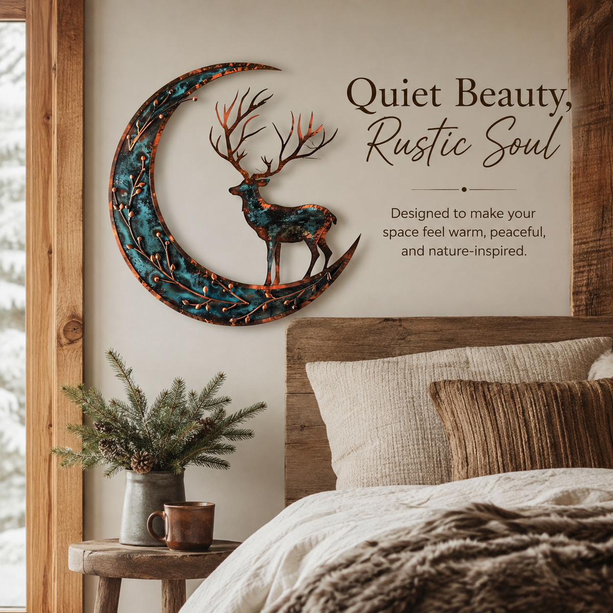 Crescent Moon Deer Pine Branches Metal Wall Art For Your Home