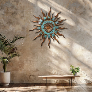 Turquoise Sun Metal Wall Art β UV Printed Aluminum Decor for Indoor & Outdoor