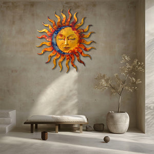 Sunburst Moon Metal Wall Art – UV Printed Aluminum Decor Custom Rustic Indoor Outdoor