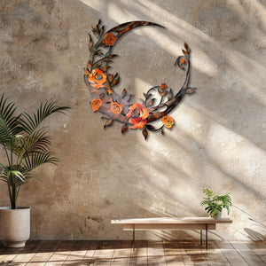 Rustic Moon Flower Metal Wall Art – UV Printed Aluminum Decor Boho Indoor Outdoor