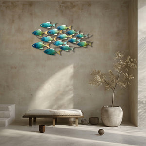 School of Fish Metal Wall Art – UV Printed Aluminum Coastal Decor Beach Indoor Outdoor