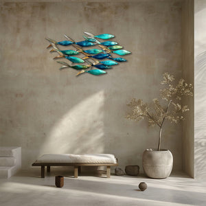 Blue School of Fish Metal Wall Art – UV Printed Aluminum Coastal Decor Beach Indoor Outdoor