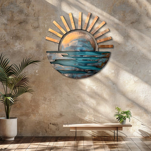 Sunset Ocean Metal Wall Art – UV Printed Aluminum Coastal Decor for Indoor & Outdoor