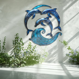 Dolphin Wave Metal Wall Art – UV Printed Aluminum Coastal Decor Ocean Indoor Outdoor