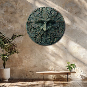 Green Man Metal Wall Art β UV Printed Aluminum Forest Spirit Decor Indoor Outdoor