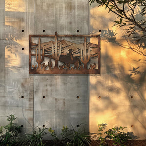 Western Cowboy Metal Wall Art – Desert Cactus Horse Decor Rustic Ranch Outdoor Indoor