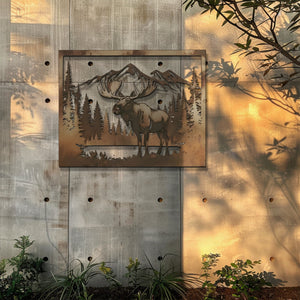 Moose Metal Wall Art Mountain Forest Decor – Rustic Cabin Wildlife Wall Hanging Outdoor Indoor
