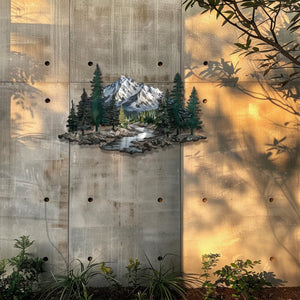 Mountain Wall Art – Forest River Landscape Metal Decor V2